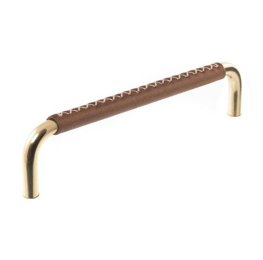 Linfalk Handtag mässing/cognac läder korsstygn, utan fot 7353-96-0131LX