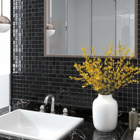 vidaXL Mosaikplattor 22 st blank svart 30x30 cm glas