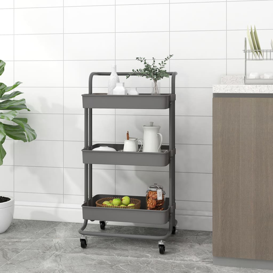 vidaXL Rullvagn 3 våningar grå 42x25x83,5 cm järn och ABS