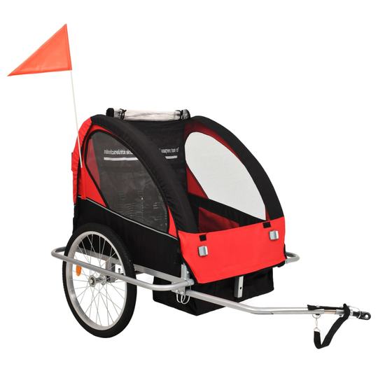 vidaXL 2-i-1 Barncykelvagn & gåvagn svart och röd