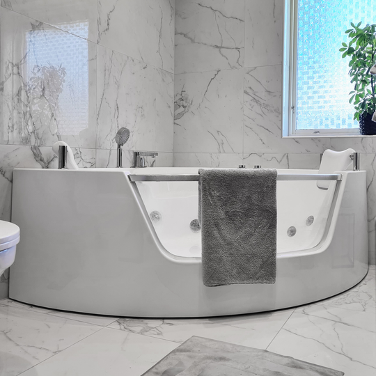 Hörnbubbelbadkar med glasfront och värmare BK-006V