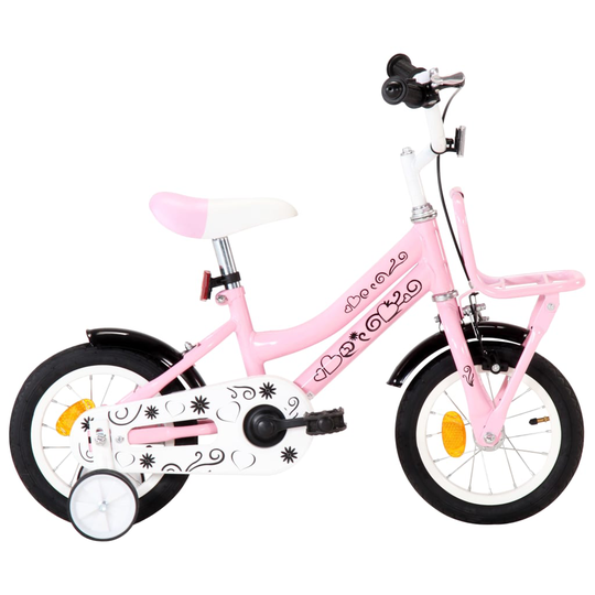 vidaXL Barncykel med frampakethållare 12 tum vit och rosa