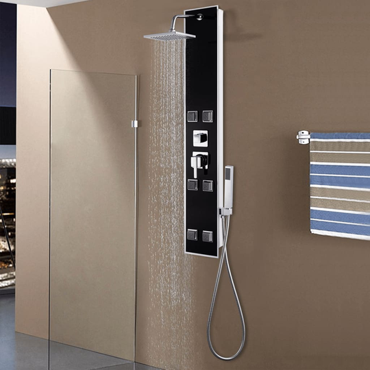vidaXL Duschpanel glas 18x42,1x120 cm svart