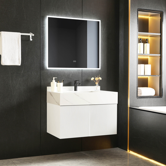 Badrumspaket 100cm - Tvättställsskåp & LED-spegel - Cirrus White