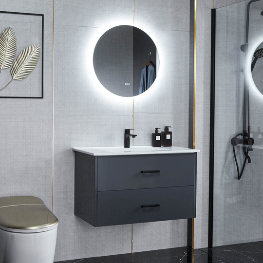 Badrumsmöbel med rund 60cm LED-spegel | Grå