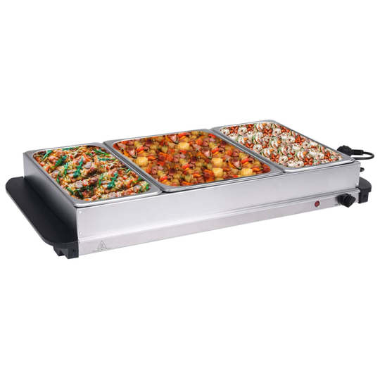 vidaXL Buffévärmare rostfritt stål 400 W 2x2,5L+1x4L