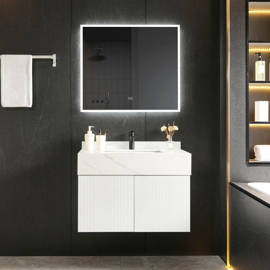 Badrumspaket 80cm - Kommod & LED-spegel - Cirrus White