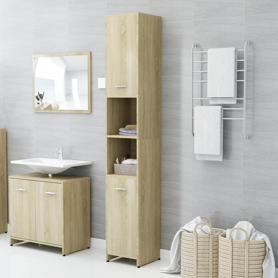 vidaXL Badrumsskåp sonoma-ek 30x30x183,5 cm spånskiva