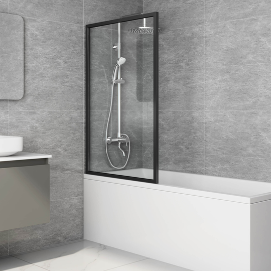 Duschvägg badkar 140x80cm | Svarta profiler | Klara
