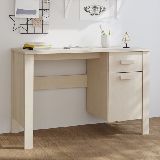 vidaXL Skrivbord honungsbrun 113x50x75 cm massiv furu