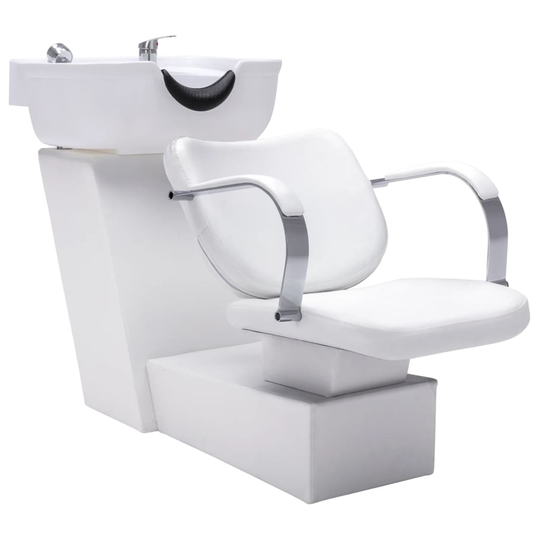 vidaXL Schamponeringsstol med tvättställ vit 137x59x82 cm konstläder