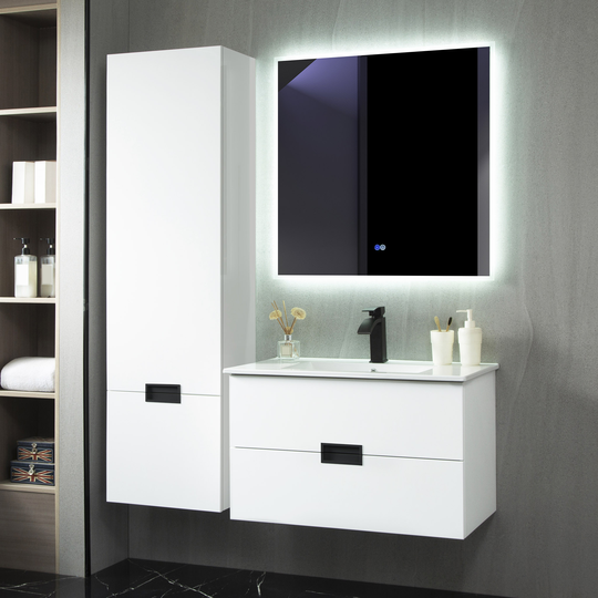 Badrumspaket 100cm - Kommod, sidoskåp och LED-spegel - Vitt