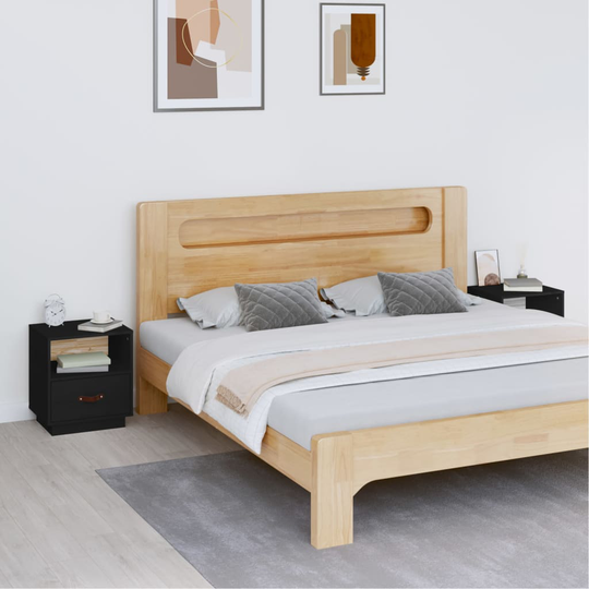 vidaXL Sängbord 2 st svart 40x34x45 cm massiv furu