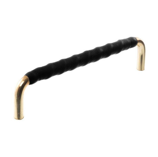 Linfalk Handtag mässing/svart läder lindat, utan fot 7353-128-0125LL