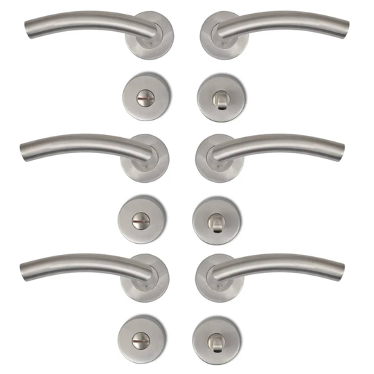 Dörrhandtag WC rostfritt stål kurvad 3-pack