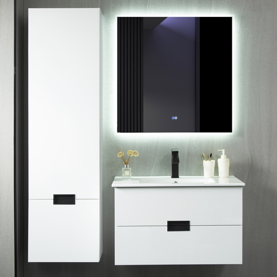 Badrumspaket 80cm - Kommod, sidoskåp och LED-spegel - Vitt