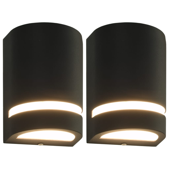 vidaXL Utomhusvägglampa 2 st 35 W svart halvrund