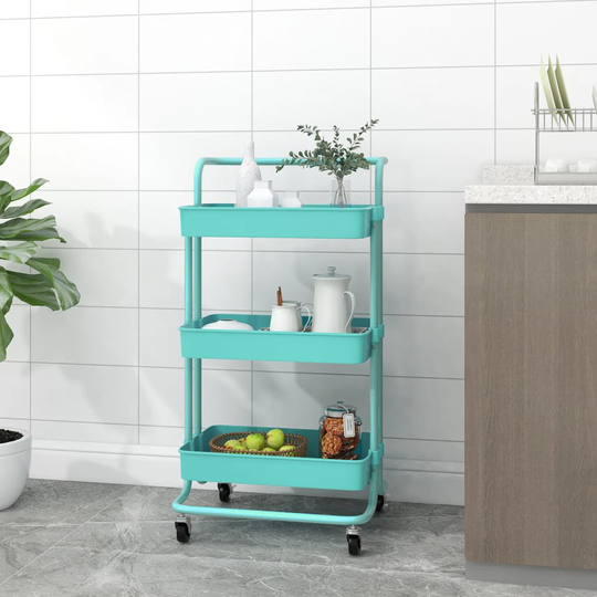 vidaXL Rullvagn 3 våningar turkos 42x25x83,5 cm järn och ABS