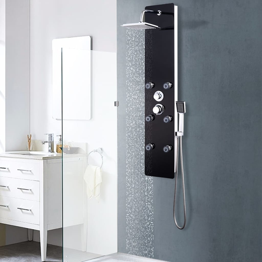 vidaXL Duschpanel glas 25x44,6x130 cm svart