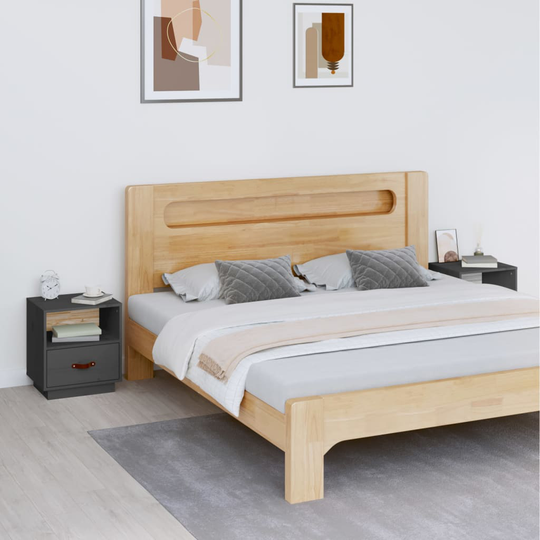 vidaXL Sängbord 2 st grå 40x34x45 cm massiv furu