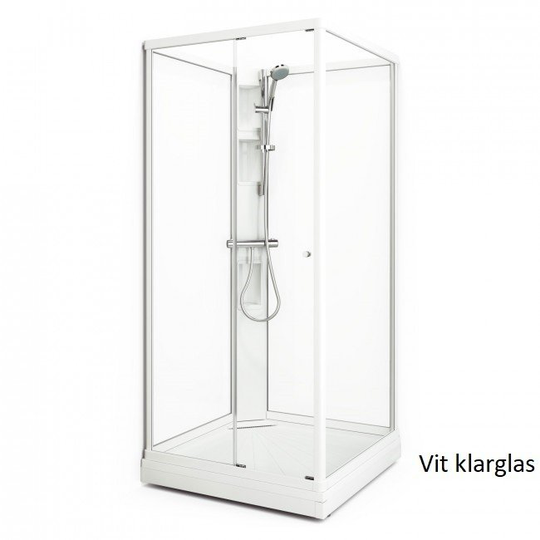 Macro Duschkabin Flow Front - Klarglas/Ice Bakvägg Vit 71 x 91